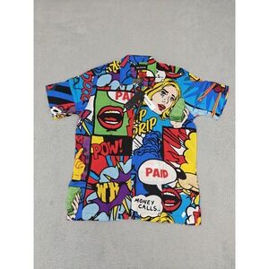 Reason‎ Shirt Mens XL Multi Pop Art Comic Graphic Button Up Short Sleeve A1-211